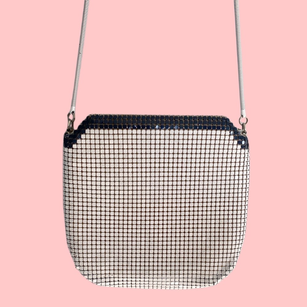 Vintage White and Blue Mesh Beaded Crossbody Purse